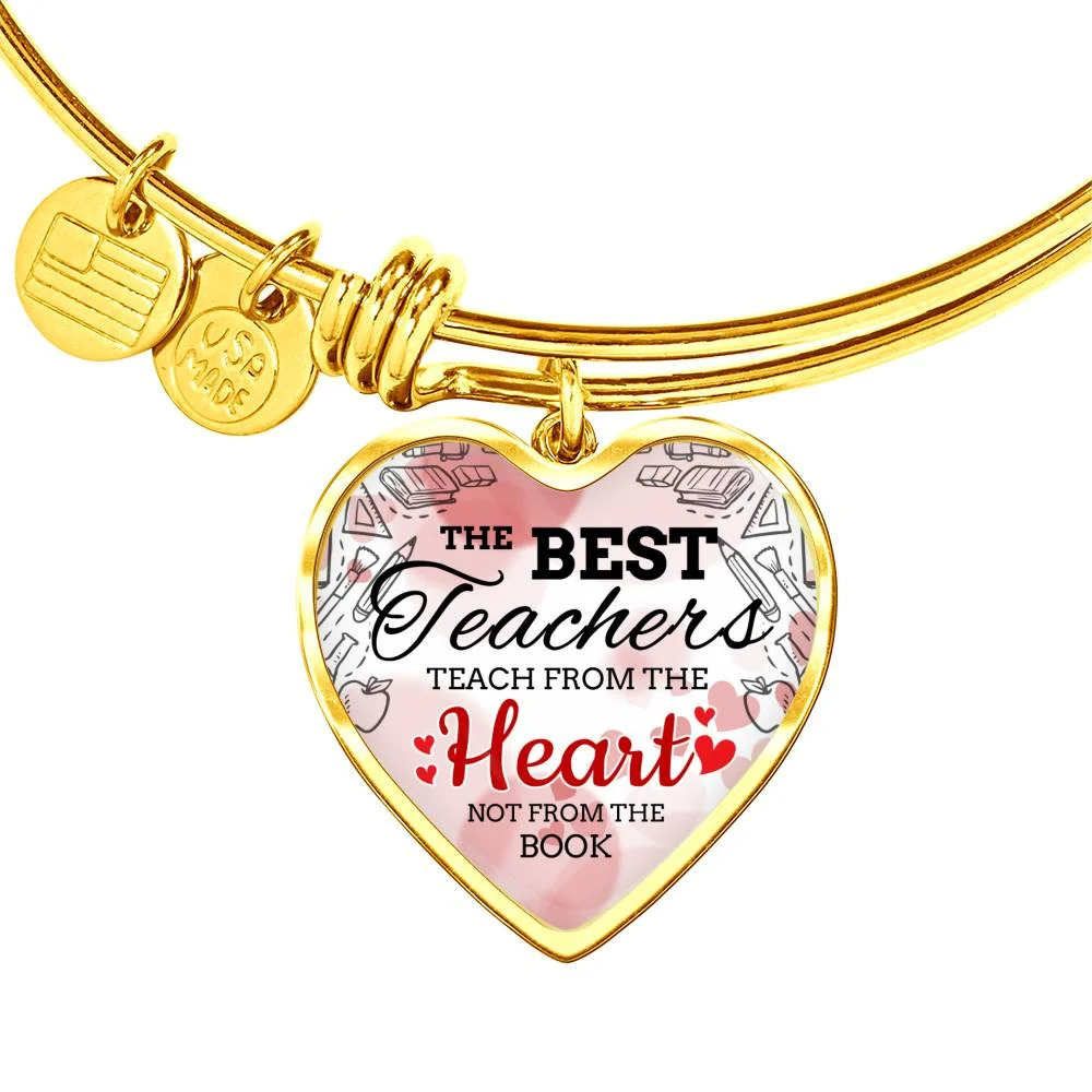 The Best Teachers Teach Personalized Engraved Gold Heart Bangle Bracelet Custo